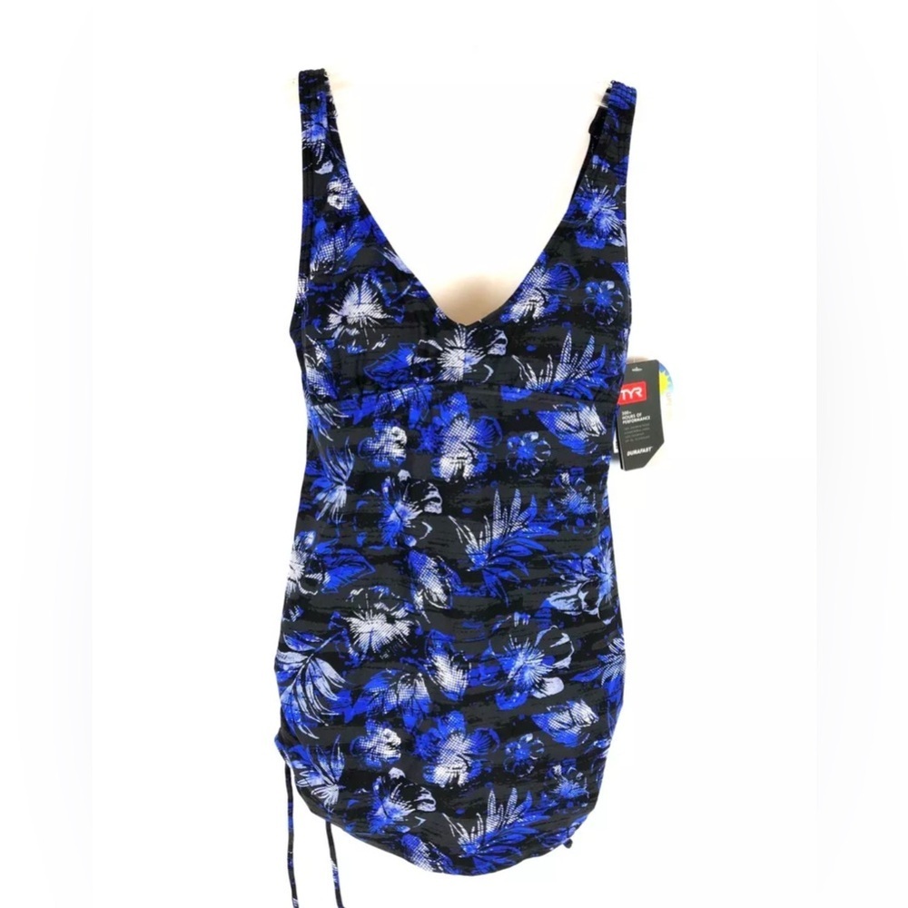 TYR Bocca V-Neck Blue/Black Womens One Piece Swimsuit Size 6